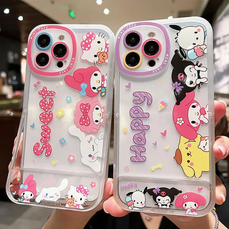 

Чехлы для телефонов Sanrios с аниме Hellokitty Kuromi для Iphone 14 13 12 11Pro Max, чехол с держателем, милый противоударный защитный чехол-накладка