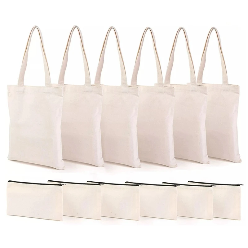 

Canvas Pencil Pouch Tote Bags,DIY Craft Blank Makeup Bags with Zip Canvas Pen Case DIY Reusable Shopping Grocery Bag