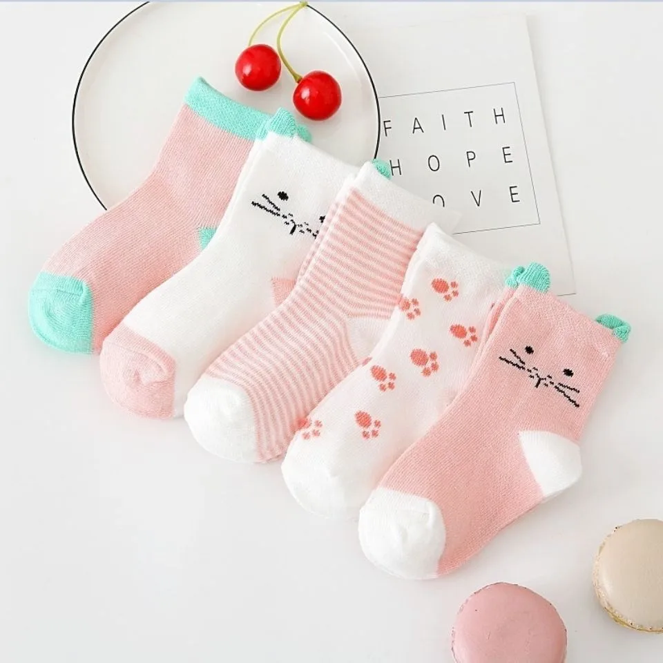 5 paia/lotto Cartoon Cat Animal Soft Cotton Knit Baby Socks Kids Boy Newborn Baby Girl Boys calzini per 0-6 anni
