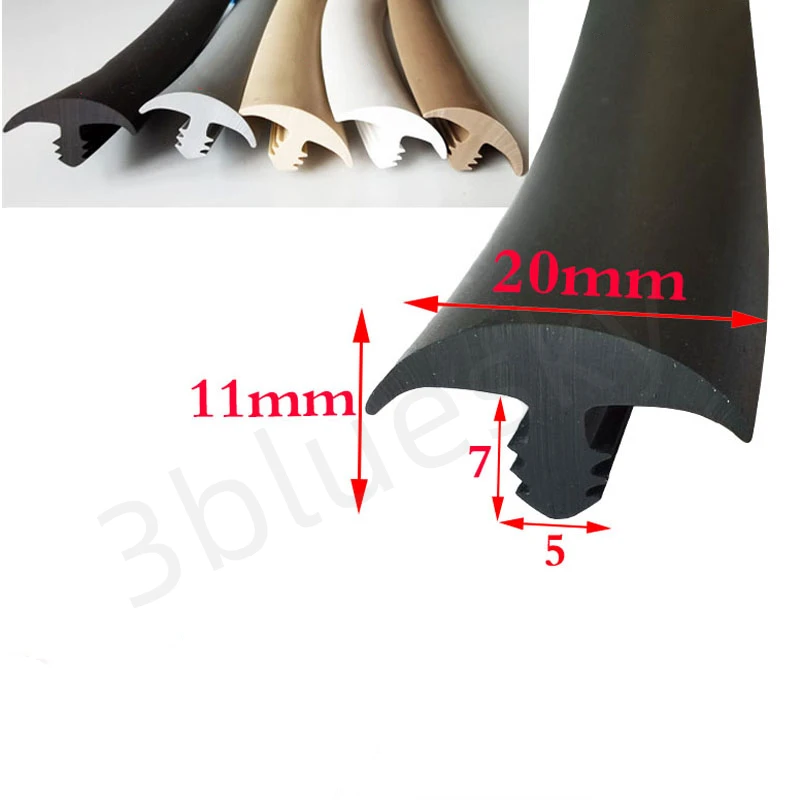 

Rubber T Strip Glass Metal Wood Panel Edge Encloser Shield 20x11mm x 1m Black Brown White Beige Gray