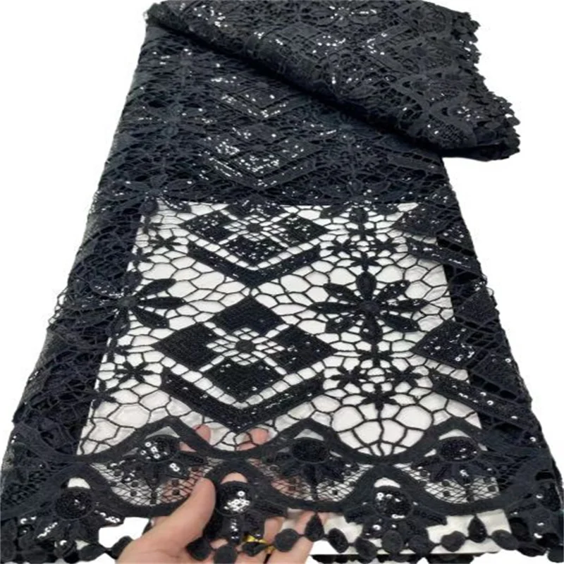 

Чистая черная африканская кружевная ткань 2022, высокое качество, водорастворимый шнур из гипюра, фототкань для нигерийского свадебного плат...