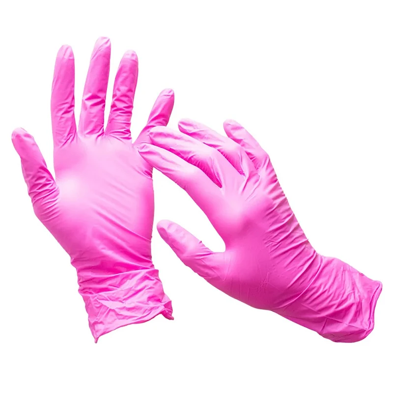 100 шт./корт. водонепроницаемые перчатки из ПВХ розового цвета нитриловые