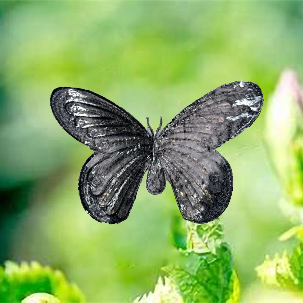 1 Шт. 12x19 См Черная Органза Золотая Блестящая Нашивка-бабочка Блестящий Клей Для