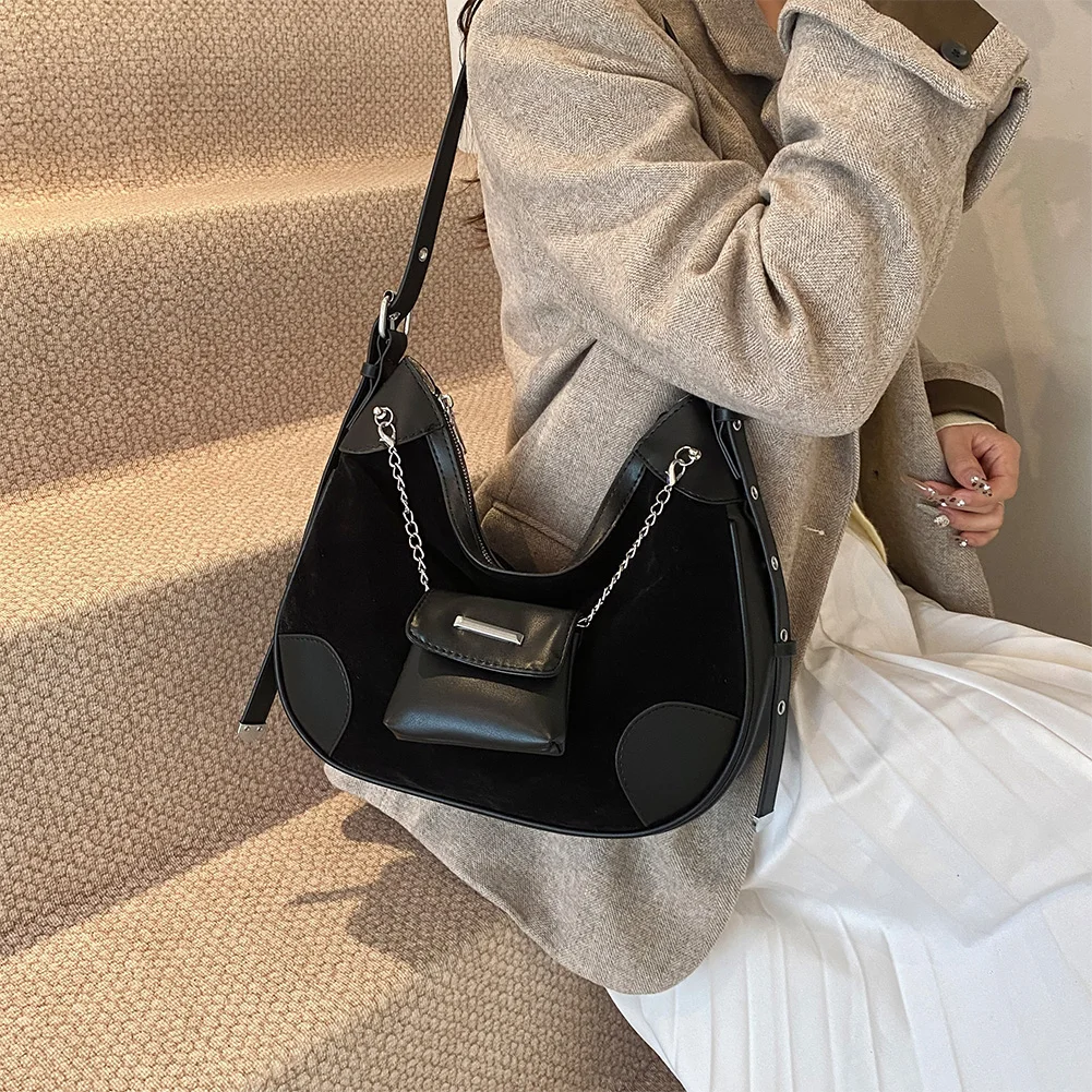 2024 трендовая женская замшевая сумка на плечо сумки в форме полумесяца с