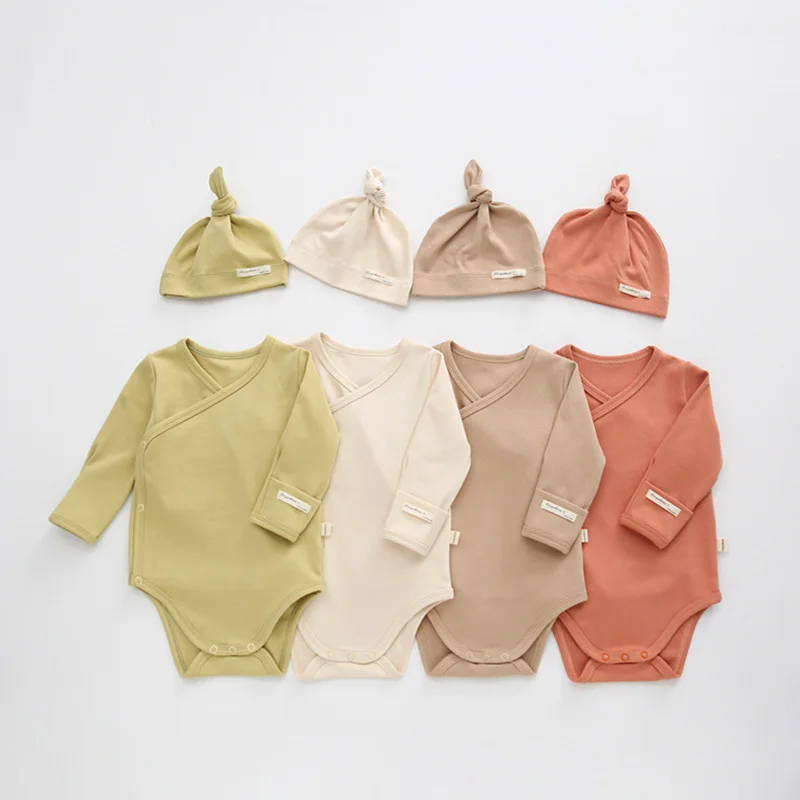 Spring Baby Clothes Infants Cotton Onepiece Outfits Boys and Girls Bodysuits Solid Color Playsuits