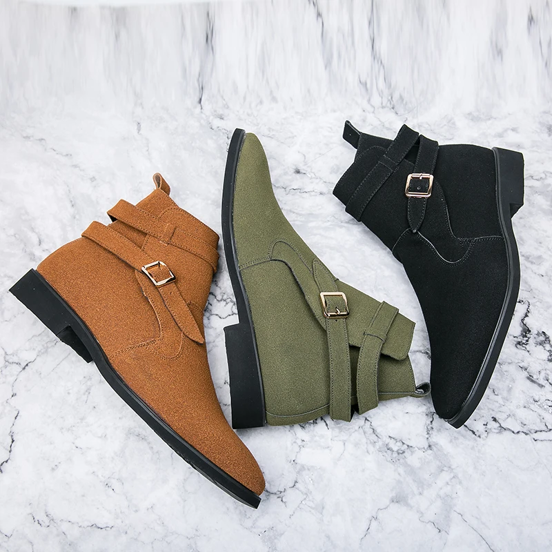 Зимние ботинки 2022 замшевые челси для мужчин модные на платформе с острым носком