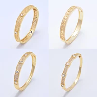 vintage textures bangles for women pave zircon squareround shape crystal brass bracelets gold color luxury jewelry accessories