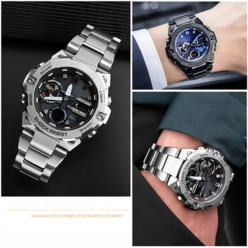 Solid Stainless Fine Steel Watchband Suitable For Casio Watch G-SHOCK Steel Heart GST-B400 Series Sports Men's Wristband Strap