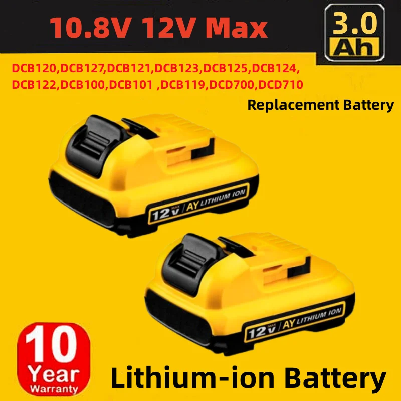 

3000mAh 12V Volt Max Lithium Ion Battery Replacement for DeWalt DCB120 DCB123 DCB122 DCB127 DCB124 DCB121 Rechargeable Batteries