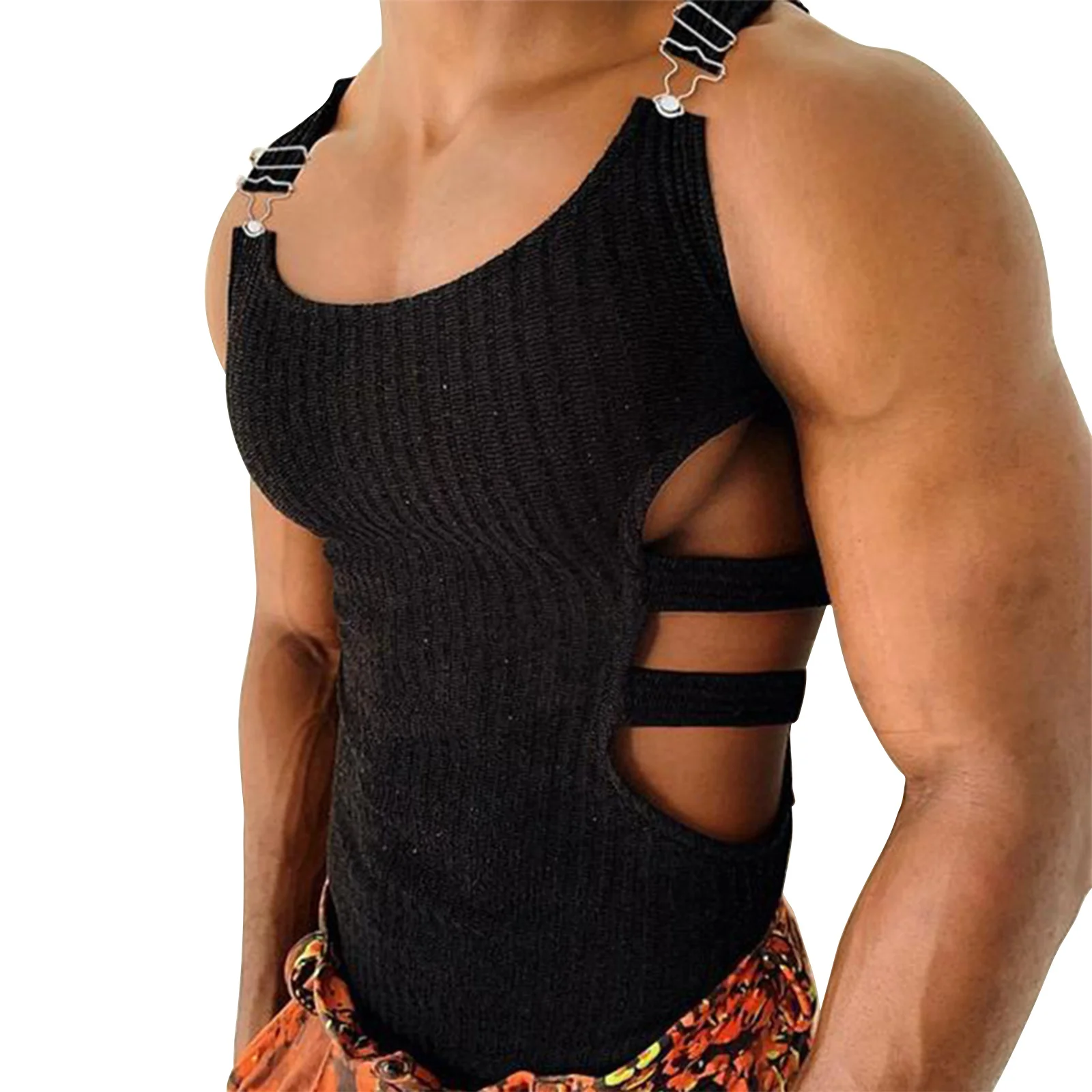 

Summer Knitted Gym Tank Top Men T-shirts Sports Fitness Ribbed Vest Tops Hollow Out Sleeveless Shirts Clubwear