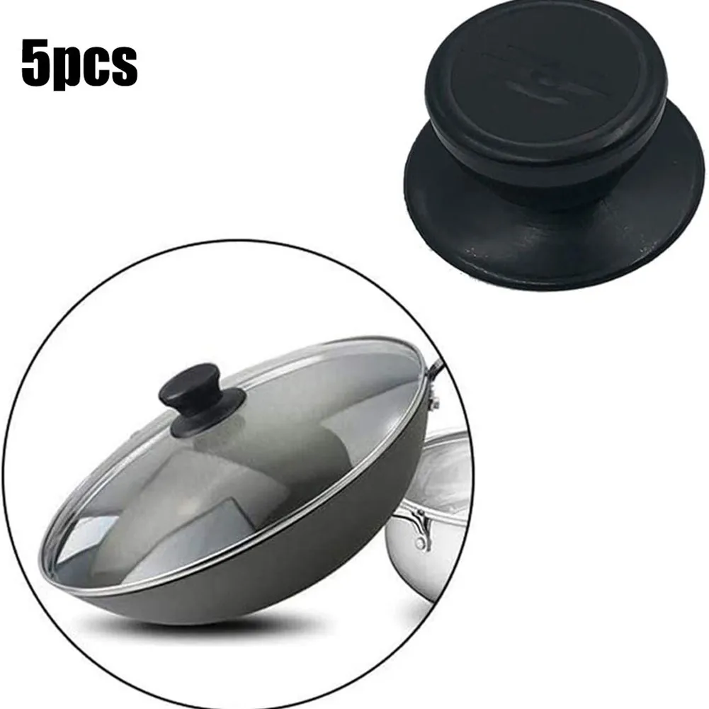 

5Pcs Kitchen Cooking Pot Pan Lids Glass Lib Cover Knob Cap Black Knob Lifting Handle Saucepan Lid Replace Kitchen Cooking Tools