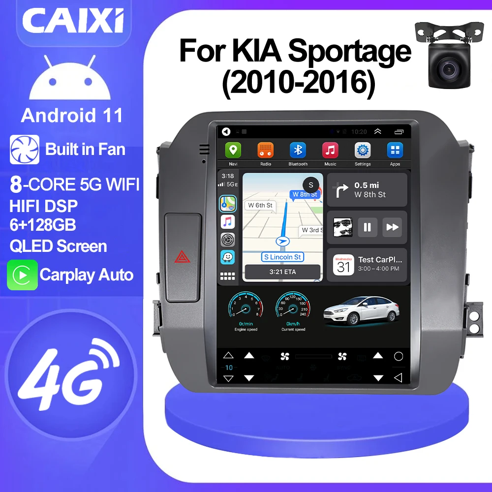 Магнитола CAIXI GX9 Pro 4G для Kia Sportage 3 SL 2010-2016 Tesla style автомобильное радио мультимедийный