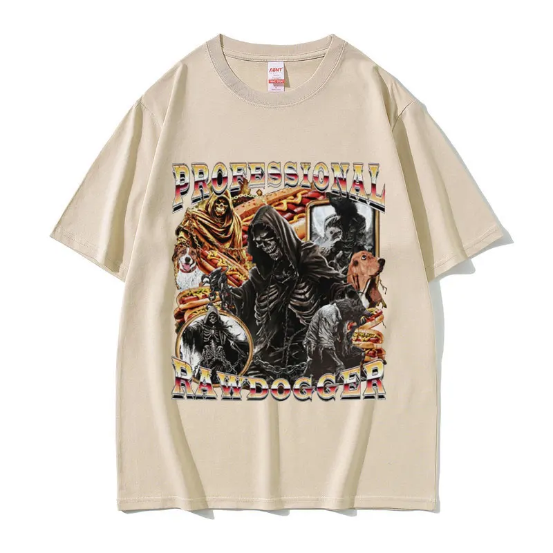 Профессиональные футболки с забавными мемми Rawdogger винтажные рисунком скелета