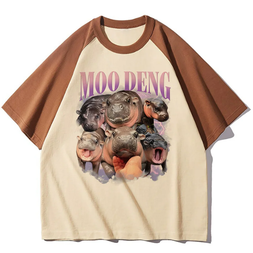 Moo Deng t shirt female Pastel Psychedelic harajuku Grunge Gothic Trendy t-shirt Pop Culture Punk kawaii 2000s
