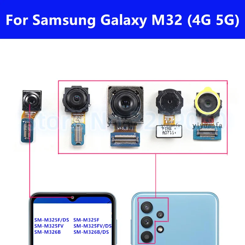 

Main Back Camera Ultrawide Depth Macro Wide Rear Front Selfie Camera For Samsung Galaxy M32 4G 5G M325 M326 Module Flex Cable