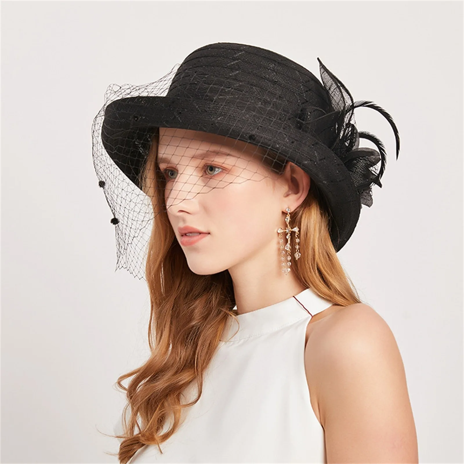 

2023 New Banquet Party Curling Mesh Top Hat Ladies Fashion Hat Outdoor Sunshade Hat Ladies Sunscreen Sun Hat Free Shipping