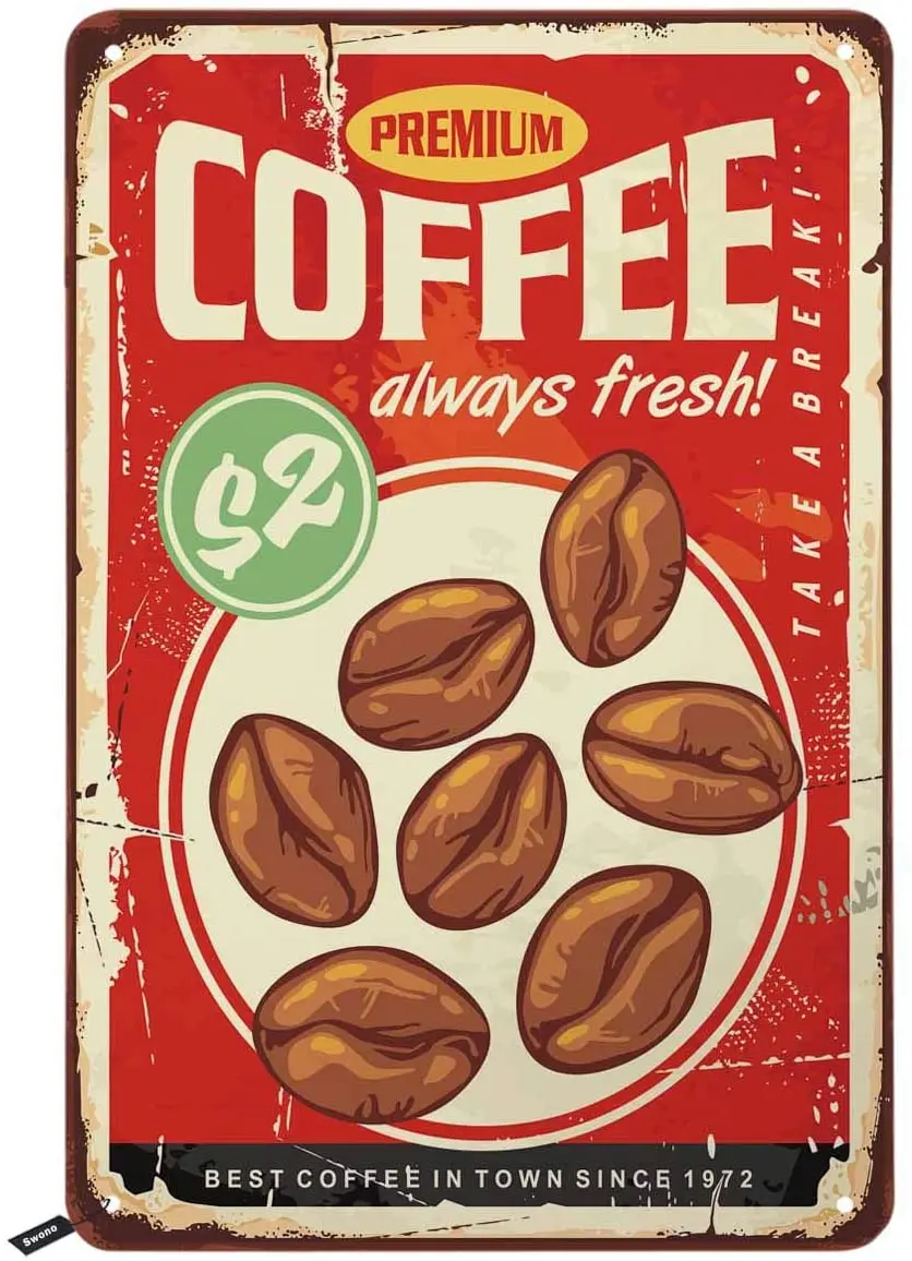 Жестяная вывеска премиум-класса для кофе винтажный металлический красный фон