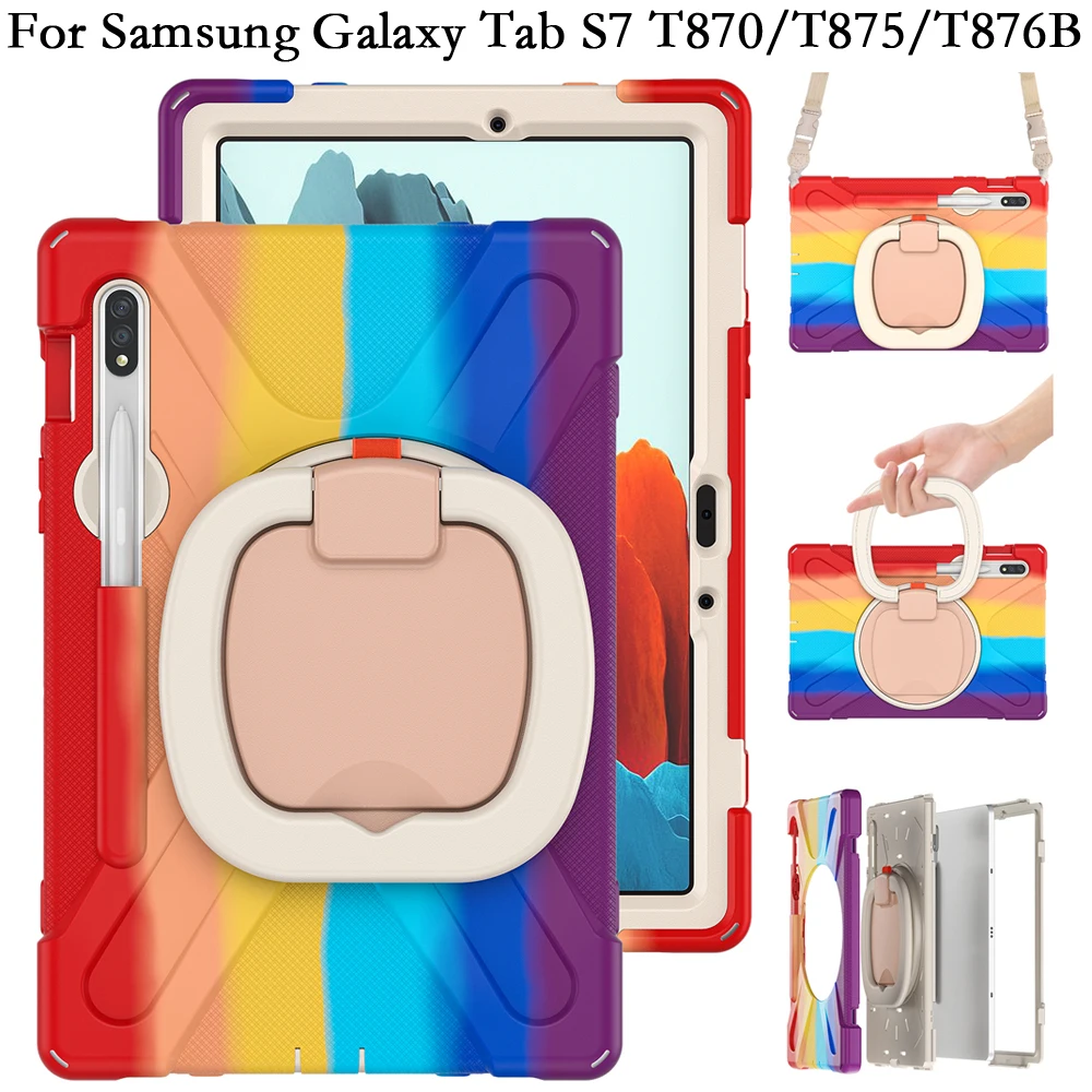 

Чехол для Samsung Galaxy TabS7 Tab S7 11 T870 T876B T875, вращающаяся на 360 градусов подставка, противоударный силиконовый чехол для планшета