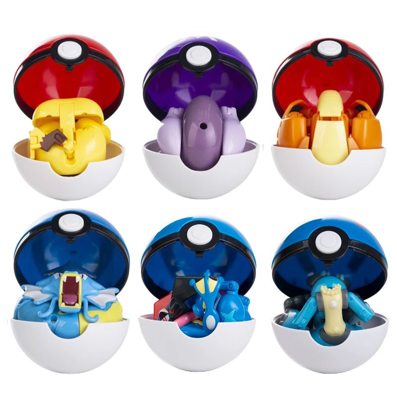 

New Genuine Pokemon 6 Pcs Pokeball Toys Set Box Eevee Psyduck Pikachu Charizard Venusaur Blastoise Anime Figure Model Kids Gifts