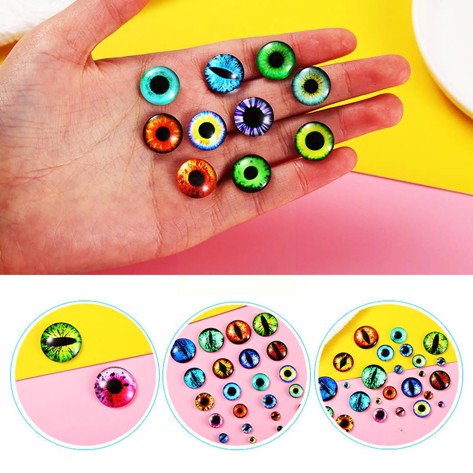 

5 8 12 15 18 22mm 1Pair Random Dragon Eyes Round Glass Pendant Dolls Eyes Cabochon Domed Photo Jewelry Flatback Dragon Sett B5X0