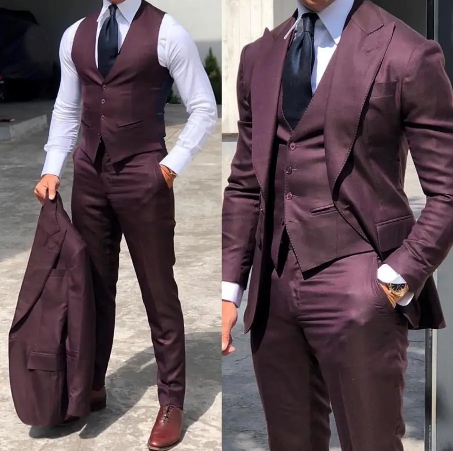 

Classy Wedding Tuxedos Suit Slim Fit Bridegroom Men 3 Pieces Groomsmen Suit Male Formal Business Jacket Vest Pants Groom Wear