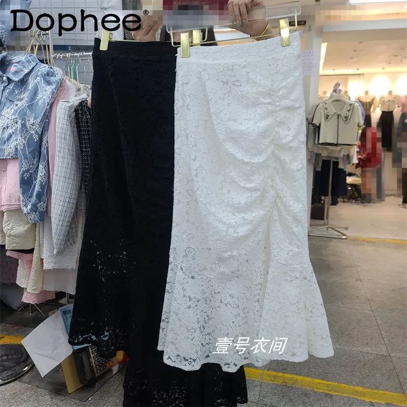 

Elegant Hollow Out Lace Skirt for Women 2022 Spring and Summer New High Waist White Mid-Length Hip Skirt Fishtail Skirt Faldas
