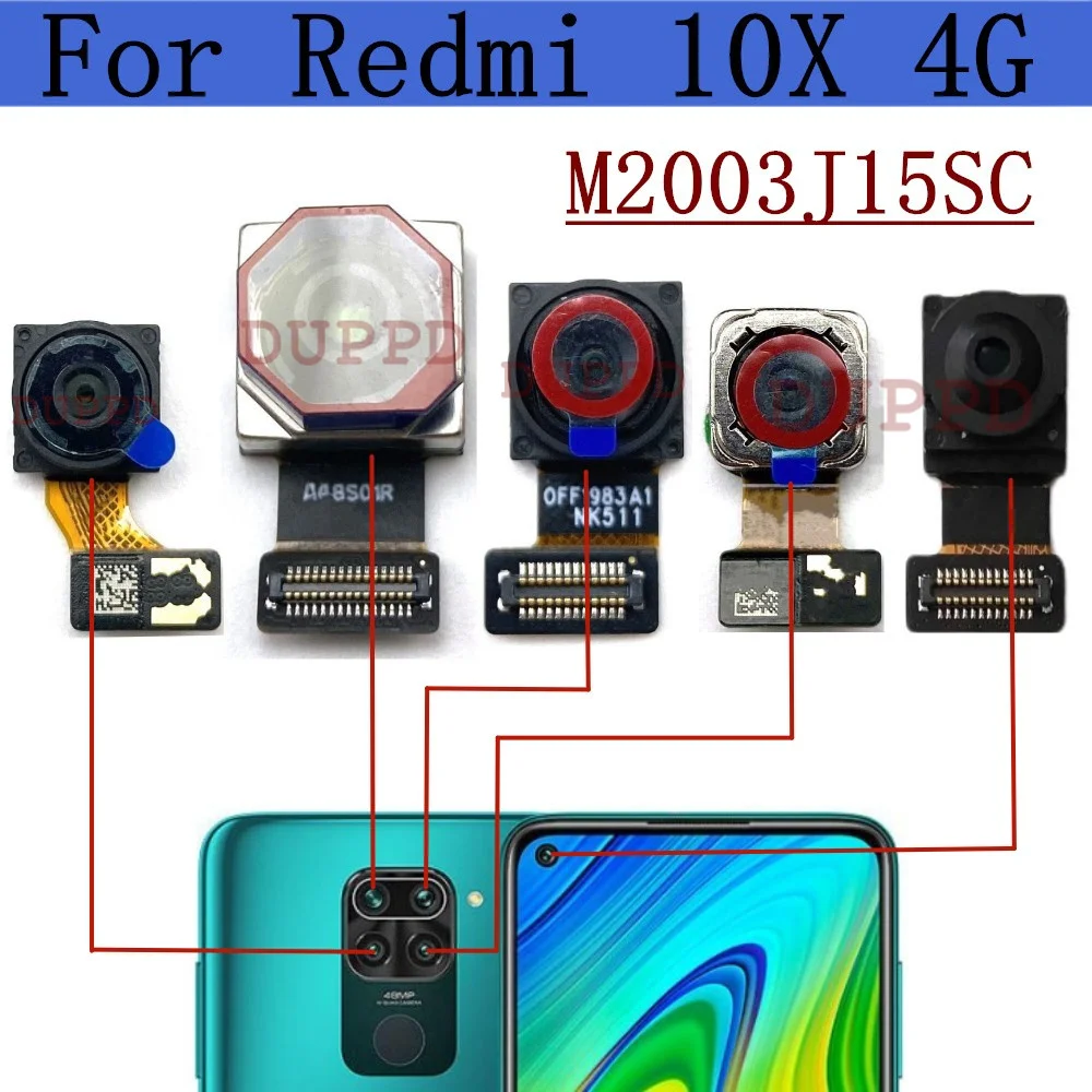 

Оригинальная передняя и задняя камера для Xiaomi Redmi 10X, 4G, M2003J15SC, Модуль задней основной камеры, гибкий кабель, запасные части для замены