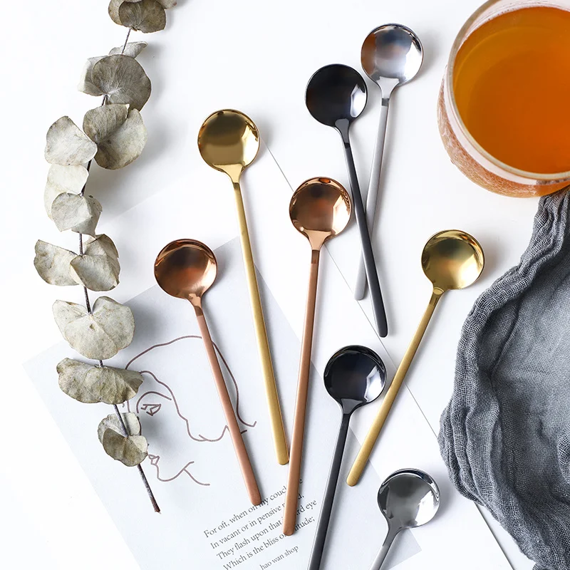 

Десерт Северный из нержавеющей стали, фотоложка, фрукты, йогурт, суп, Золотая длинная кофейная ложка, ложка для завтрака, молока, 1 шт.