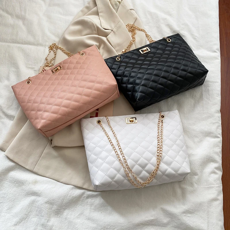 

Women Chain Crossbody Bag Diamond Lattice Shoulder Bag Female Large Leather Plai