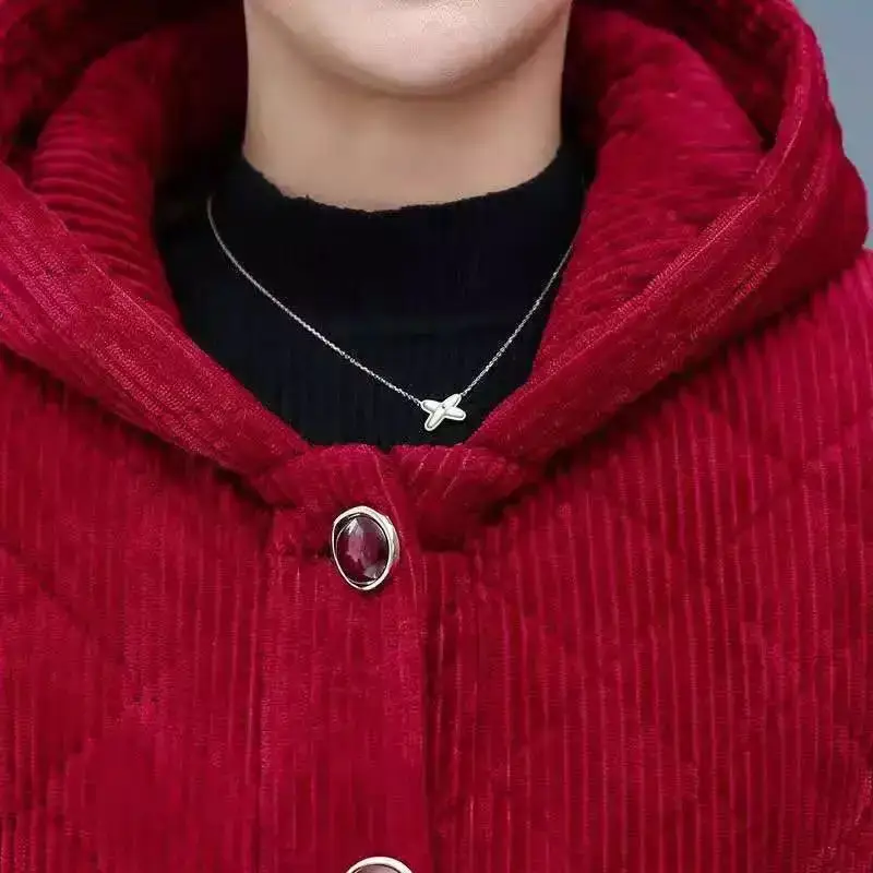 New Women Jacket Winter Fleece Thicke Corduroy Outerwear Parker Female Hooded Cotton Padded Coat Clothes 5XL Women Basic Coats