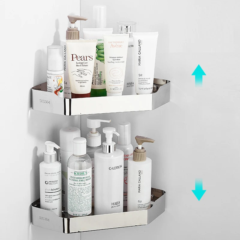 

Bathroom Shelves No-drill Corner Storage Rack Diamond Black Organizer Holder Stainless Steel Bathroom Wall Corner Storage Rack