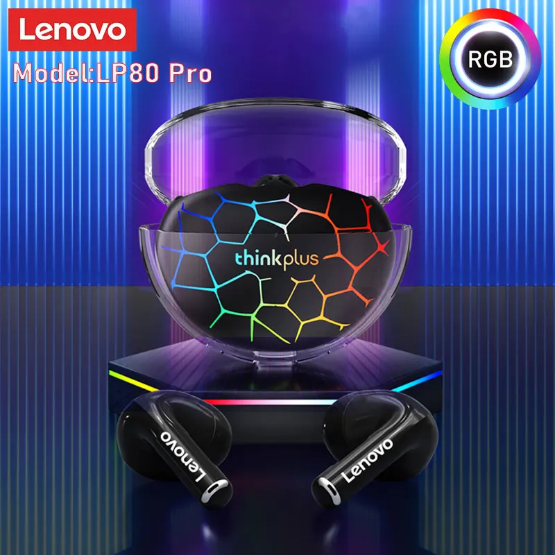 

Оригинальные беспроводные наушники Lenovo LP80 Pro Bluetooth с RGB подсветкой, спортивные модные наушники с низкой задержкой, игровая гарнитура