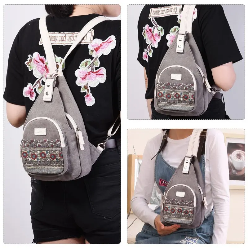 Mini Backpack  Gray Sling Bag for Women Crossbody Shoulder Bag Small Canvas Backpack for Traveling