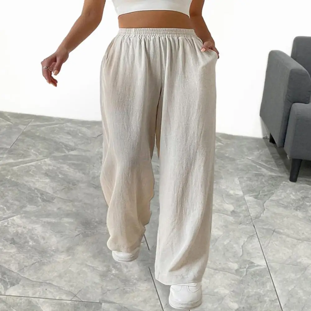 

Women Pants High Waist Wide Leg Women Trousers Loose Elastic Waist Deep Crotch Casual Trousers Solid Color Lady Long Trousers