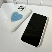 cute blue loving heart phone case for iphone 13 12 11 pro max x xr xs max back cover fashion silicone soft protective cases