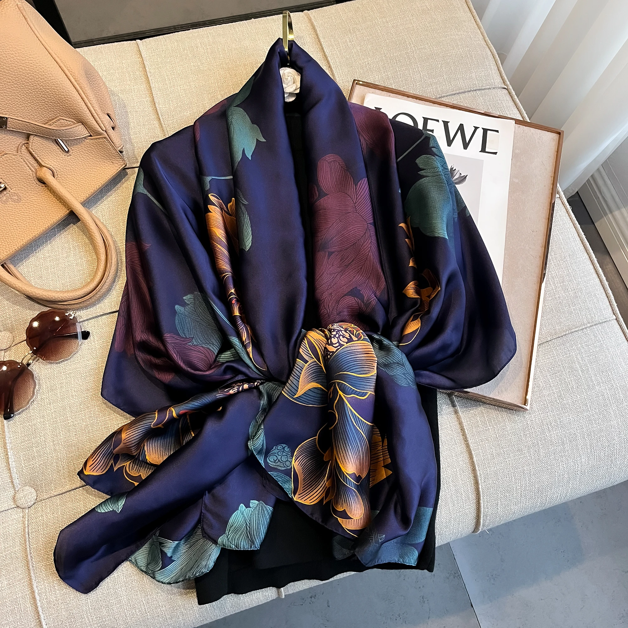 Роскошный брендовый женский шелковый шарф 180*90 см летняя модная шаль с принтом