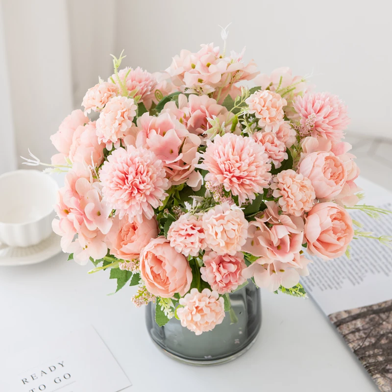 

30CM Artificial Flowers Wedding Bouquet Garden Decoration Outdoor Christmas Vase for Home Fake Silk Peony Hydrangea Scrapbooking