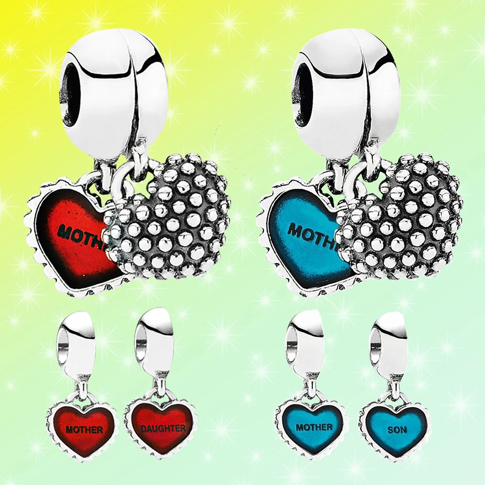 

New 100% 925 Sterling Silver Mother's Day Mother and Daughter or Son two-in-one Set Pendant Fit For Pandora Bracelet DIY Jewelry