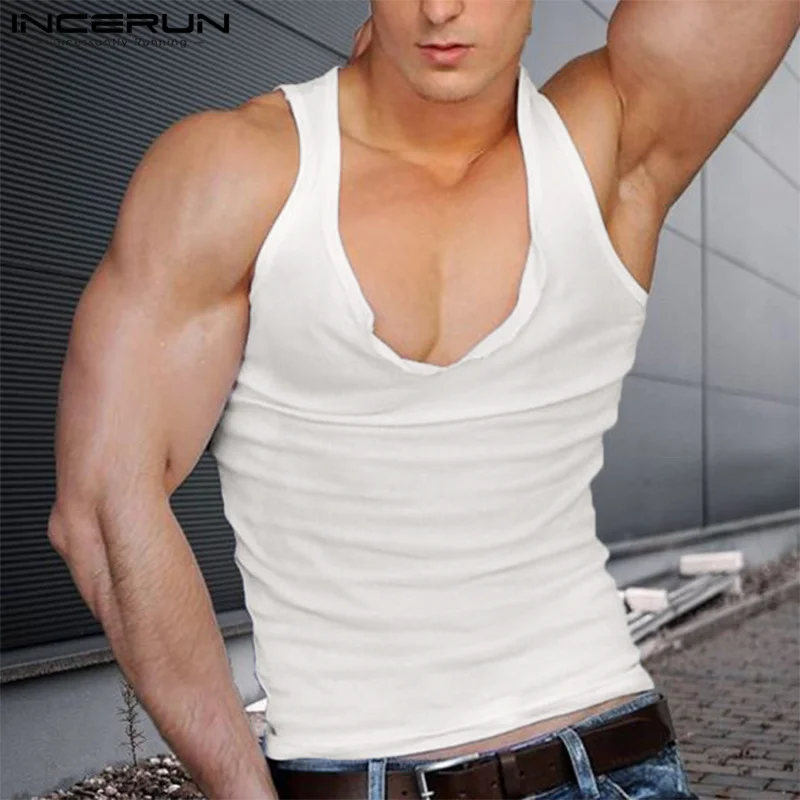 

Fashion Casual Style Tops INCERUN New Men's Knit Low Neck Solid All-match Comfortable Waistcoat Sports Male Tank Tops S-5XL 2023