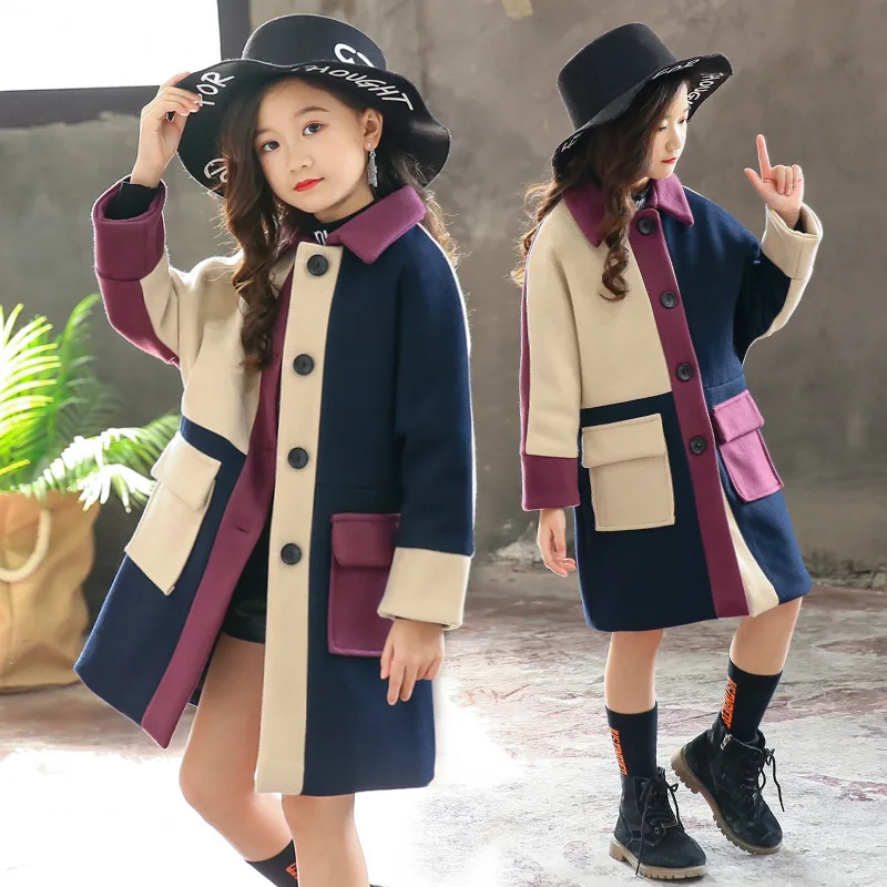 

Winter Woolen clothing Children Windbreaker Coat 2022 New autumn Girls Fashion Outwear Coat Warm Patchwork Jacket kids clothes
