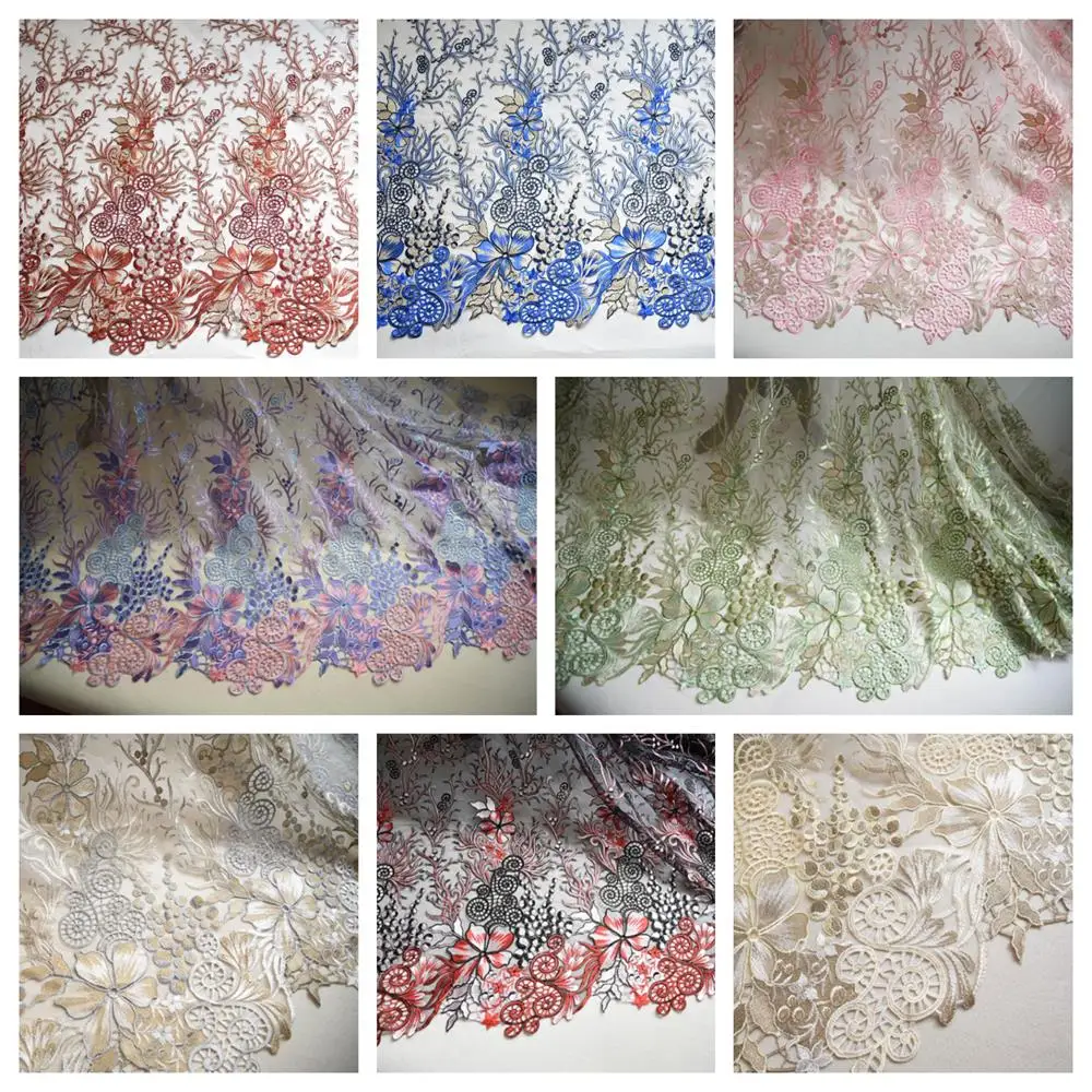 

8 Colors Can Choose Embroidery Mesh Lace Fabric 1 Yard Wedding Dress Lady Dress Sewing Material L241