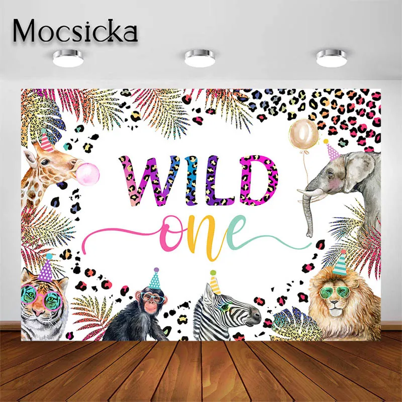 

Mocsicka Tropical Jungle Safari Photography Backdrop 1st 2nd Baby Newborn Birthday Party Wild One Background Cake Smash Banner