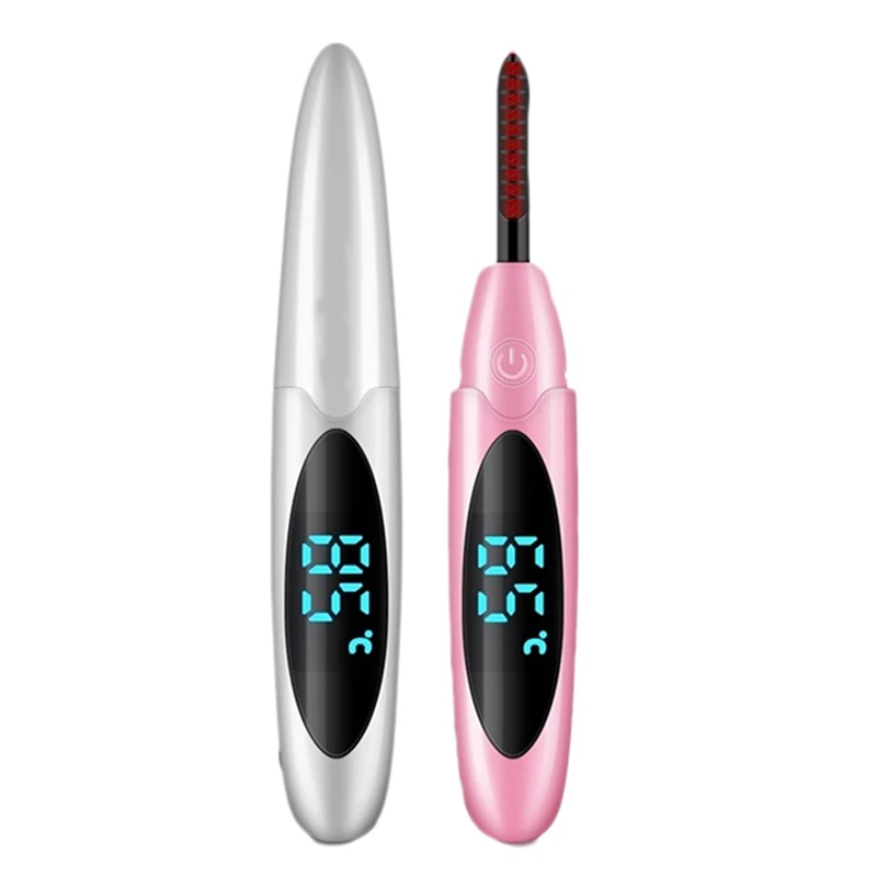 

2Pcs Electric Heated Eyelash Curler Usb Charge Makeup Curling Kit Long Lasting Natural Eye Lash Curler - Pink & White