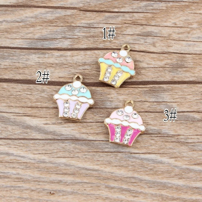 

10PC/Lot Gold Color Tone Oil Drop Charms Double Side Cake with Rhinestone Enamel Pendant Charms for Jewelry Bracelet 15*18mm