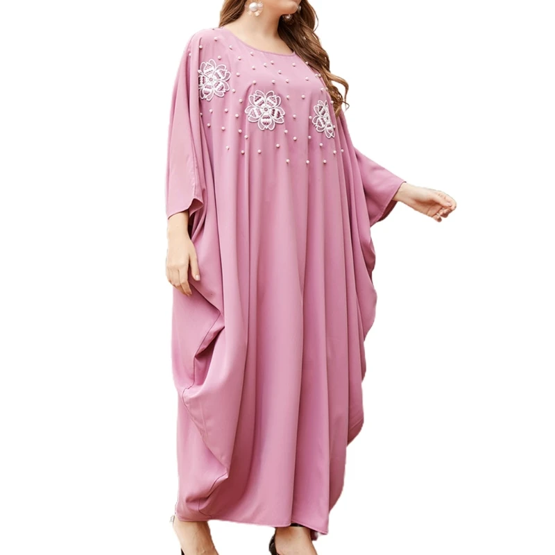 Женское повседневное городское платье с круглым вырезом и принтом, свободные мусульманские платья с бусинами, абайя