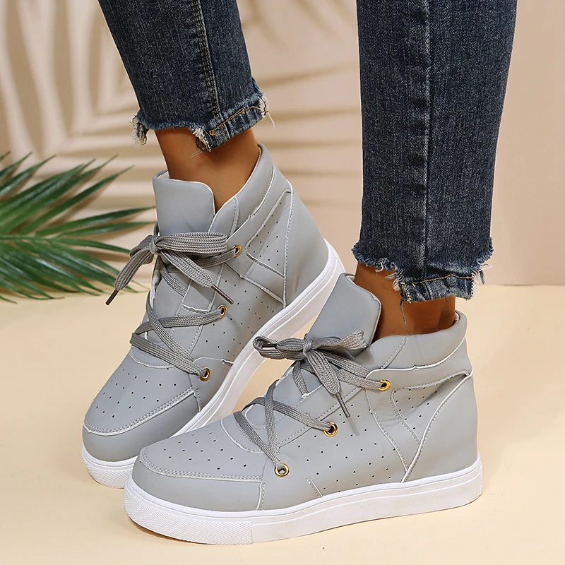 

Women Winter Fashion Canvas Boots New Flats Casual Breathable Lightweight Boots Lady Lace Up Student Girls High Top Boots A353