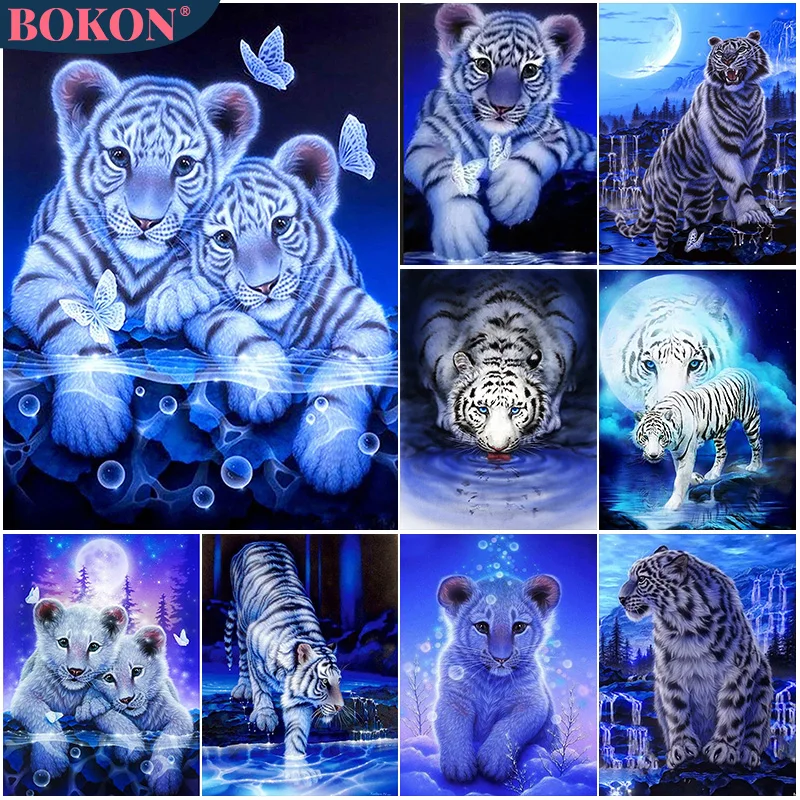 

Animal 5D Diamond Painting White Tiger Butterfly Moon Full Diamond Mosaic Diamond Embroidery Kit DIY Rhinestone Home Decoration
