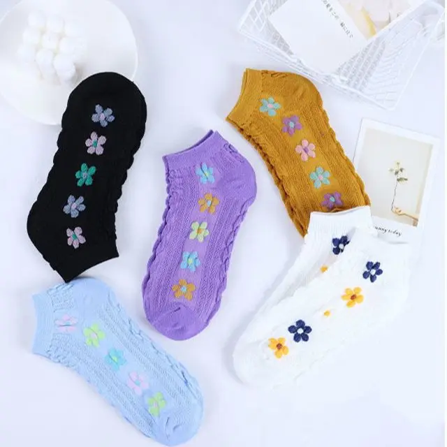 Yasuk All Season Women's Fashion Soft Print Flower All-Match Lovely Girl Casual Comfortable Socks 5Pcs Cotton