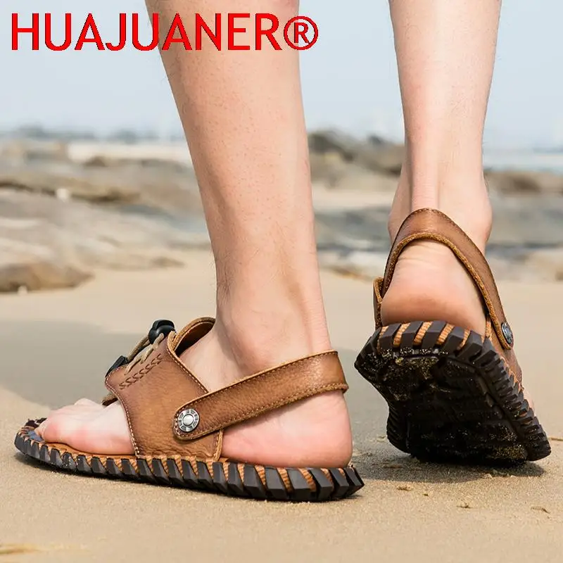 Сандалии из натуральной кожи мужская обувь пляжные шлепанцы коровьей летняя