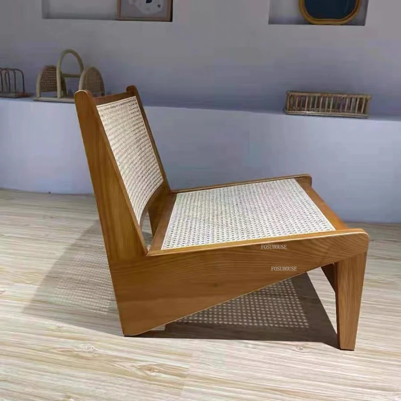 Японский ротанговый стул для гостиной с деревянной спинкой, дизайнерский диван-кресло для дома, северная мебель, одноместное ленивое.